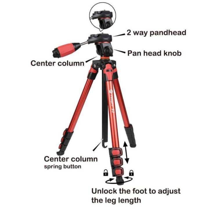 FotoPro S3 - Aluminum Standard Tripod (red)