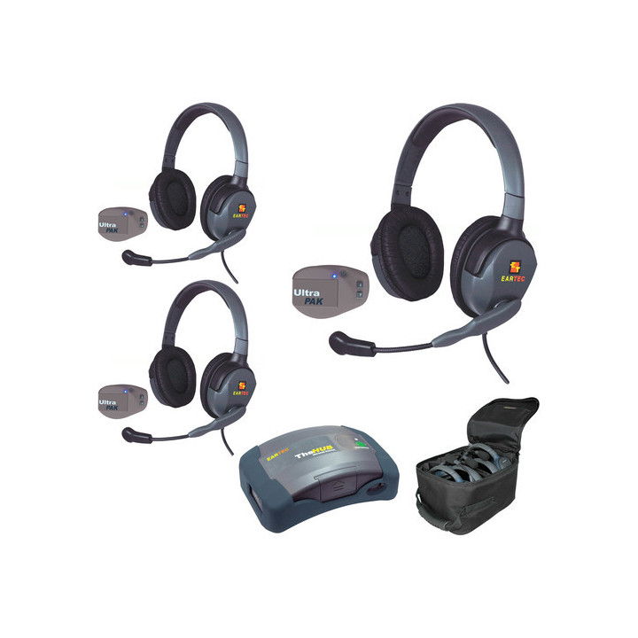 Eartec UPMX4GD3 - 1 HUB, 3 UltraPAK & 3 Max 4G Double Headsets