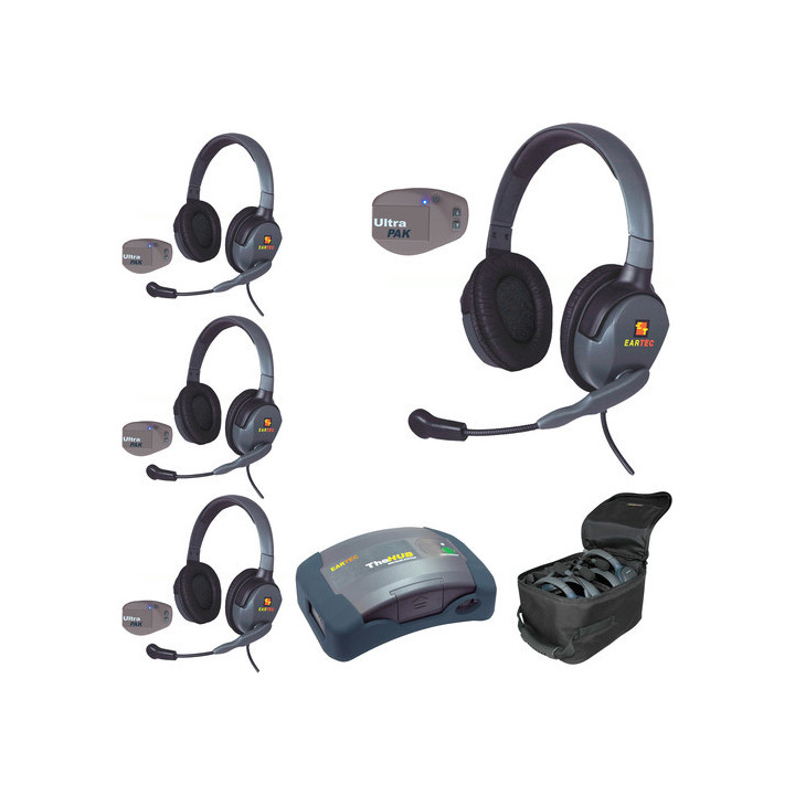 Eartec UPMX4GD4 - 1 HUB, 4 UltraPAK & 4 Max 4G Double Headsets