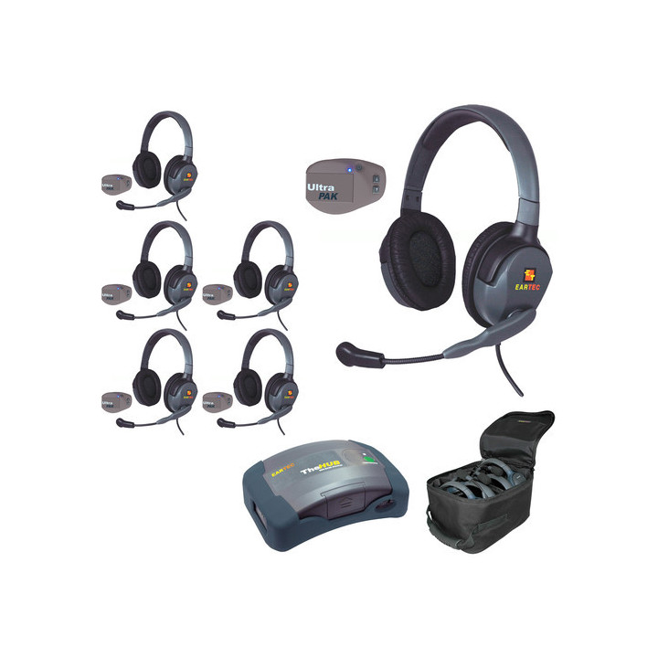 Eartec UPMX4GD6 - 1 HUB, 6 UltraPAK & 6 Max 4G Double Headsets