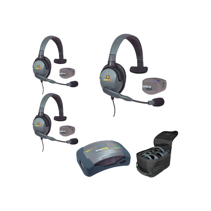 Eartec UPMX4GS3 - 1 HUB, 3 UltraPAK & 3 Max 4G Single Headsets