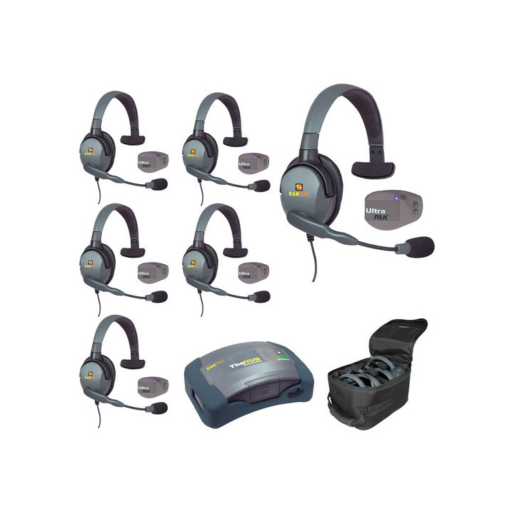Eartec UPMX4GS6 - 1 HUB, 6 UltraPAK & 6 Max 4G Single Headsets