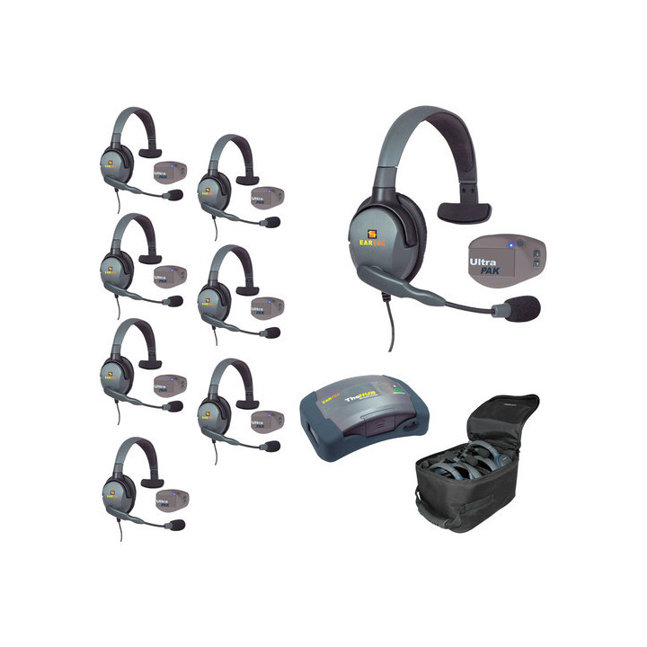 Eartec UPMX4GS8 - 1 HUB, 8 UltraPAK & 8 Max 4G Single Headsets