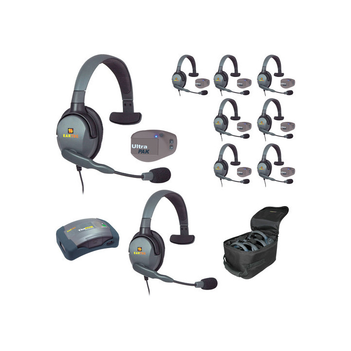 Eartec UPMX4GS9 - 1 HUB, 8 UltraPAK & 9 Max 4G Single Headsets