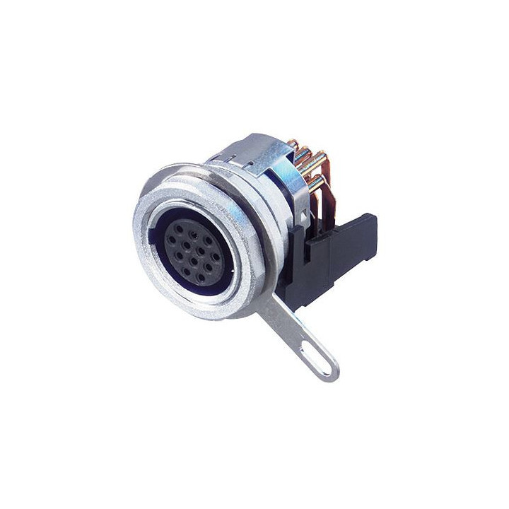 Contrik MPF12-H - miniCON 12 pole female chassis connector, horizontal PCB mount