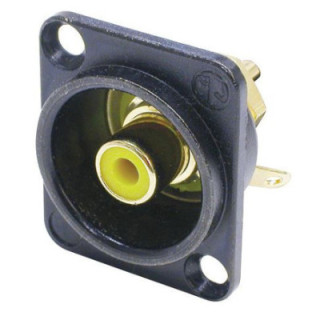 Contrik NF2D-B-4 - Phono socket in black chrome D-shape housing, yellow