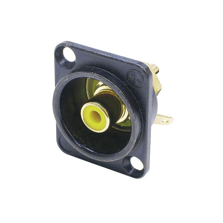 Contrik NF2D-B-4 - Phono socket in black chrome D-shape housing, yellow