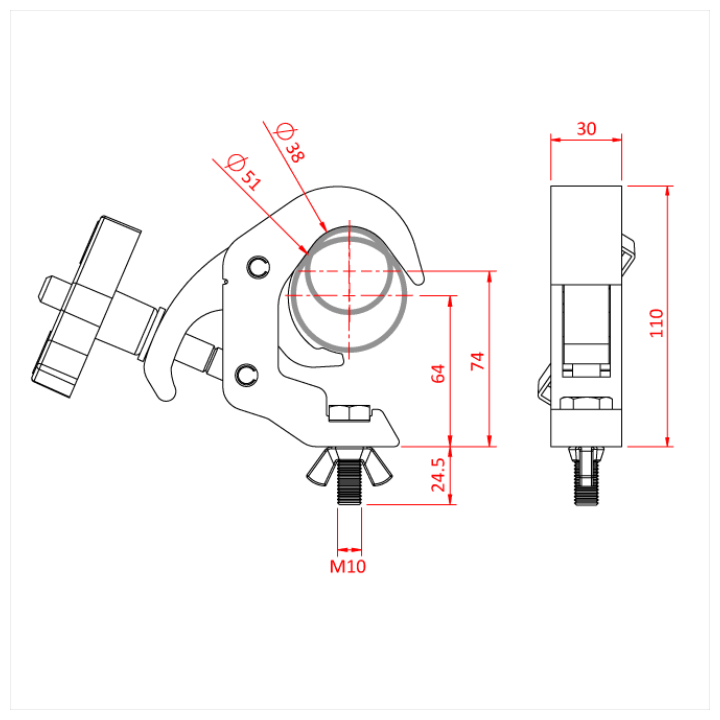 Doughty T58306 - Quick Trigger Slimline Hook Clamp (M12x45 Bolt & Wingnut) (Black)