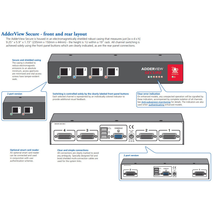 Adder AVSC1104 - Secure KVM Switch with USB