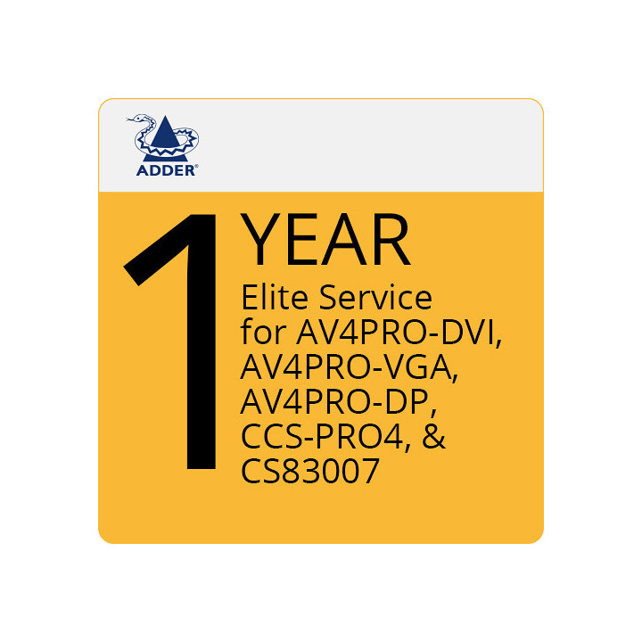 Adder ES-SW4 - 1 Year Elite Service AV4PRO-DVI, AV4PRO-VGA, AV4PRO-DP, CCS-PRO4, CS83007