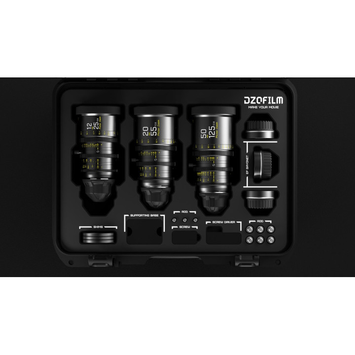 DZOFilm DZO-7220001B/2B/4B-Kit - Pictor Zoom 3-Lens Kit (12-25/50-125/20-55 T2.8) Black