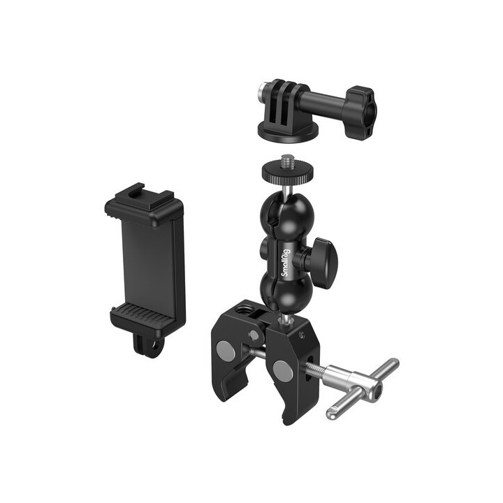 SmallRig 4373 - Crab-Shaped Super Clamp with Ball Head Magic Arm, Action Mount & Phone Holder Kit