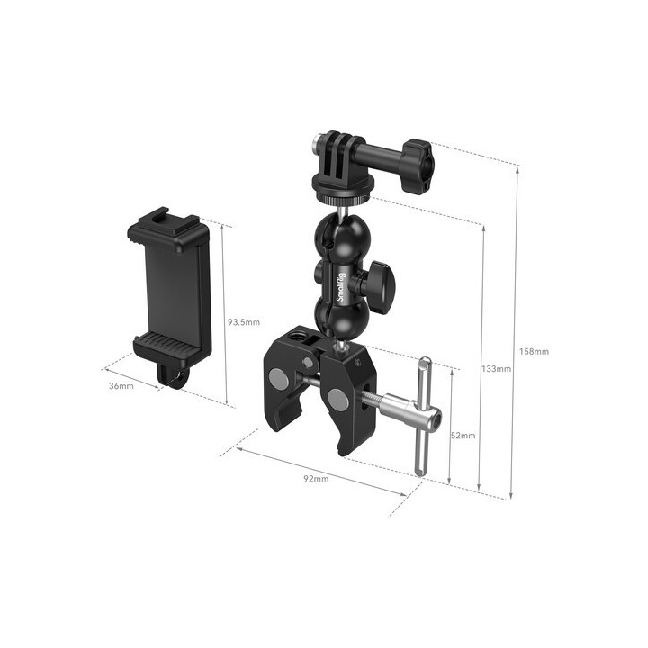 SmallRig 4373 - Crab-Shaped Super Clamp with Ball Head Magic Arm, Action Mount & Phone Holder Kit