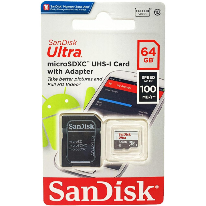 Sandisk SDSQUNR-064G-GN3MA - 64GB Ultra microSDHC/microSDXC UHS-I card