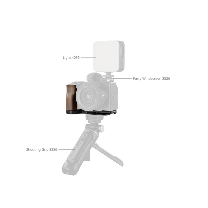 SmallRig 4864 - L-Shape Mount Plate with  Wooden Handle for Sony ZV-E10 II
