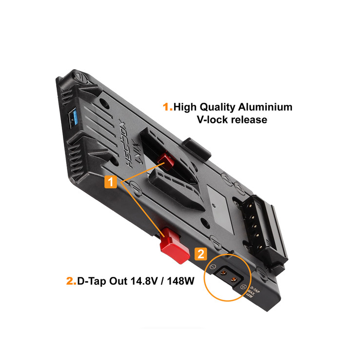 Hedbox UNIX-0BL - V-Mount Adapter Power Plate with 2-Pin LEMO 0B Right-Angle Cable