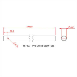 Doughty T5732701 - Pre Drilled Scaff Tube 1.0m (Black Anodise)