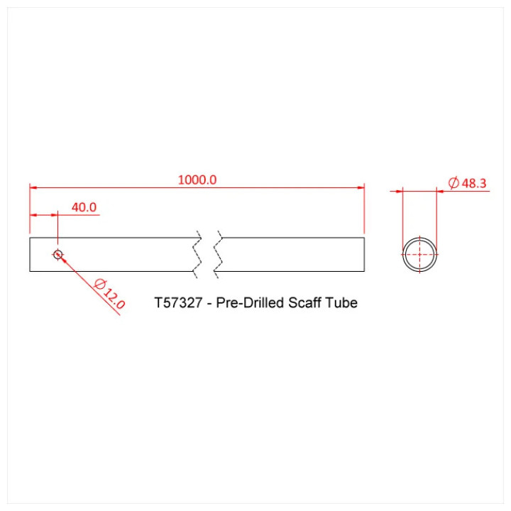 Doughty T5732701 - Pre Drilled Scaff Tube 1.0m (Black Anodise)