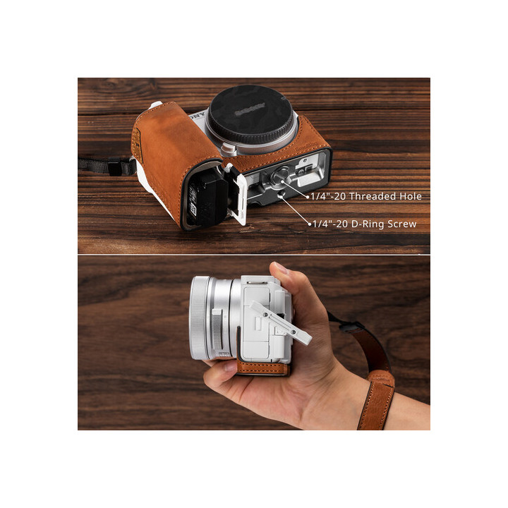SmallRig 4889 - Leather Half Case with Wrist Strap for Sony ZV-E10 II (Brown)