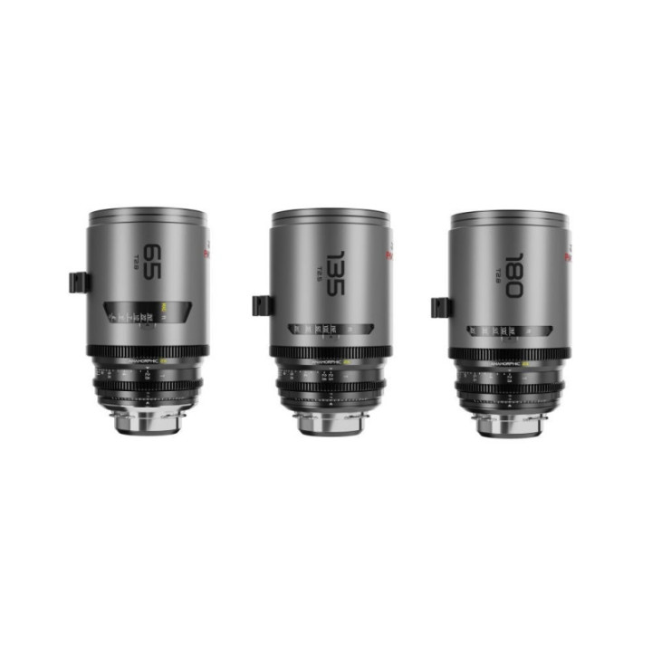 DZOFilm DZO-PAC3PLMN - Pavo 2x Anamorphic Prime C Set Macro 65mm/180mm T2.8, 135mm T2.5 - Neutral Coating - PL&EF Mount (metric)