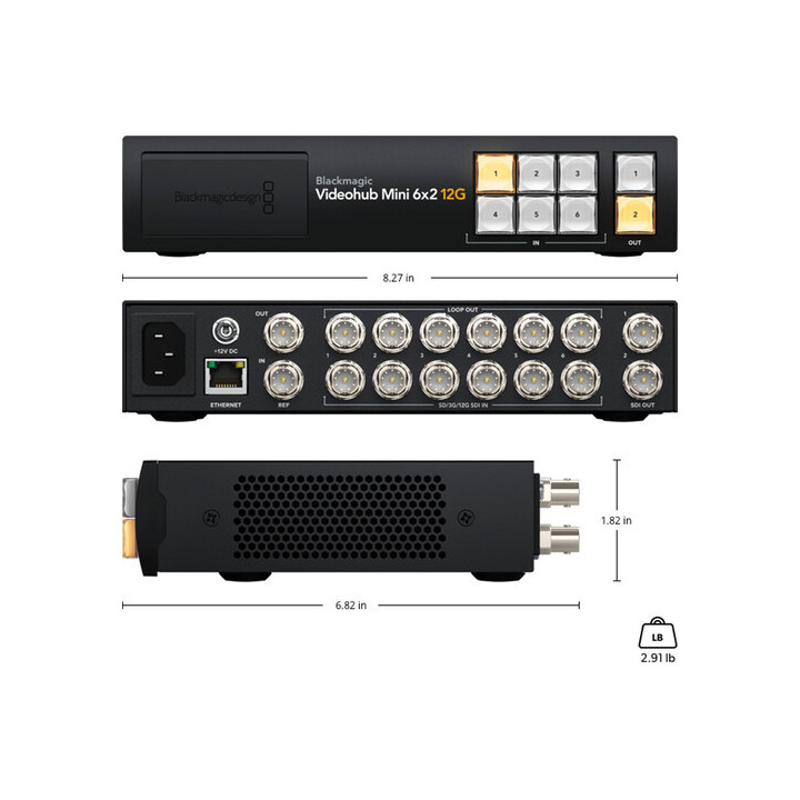 Blackmagic BM-VHUBSMTI12G0602 - Videohub Mini 6x2 12G Router