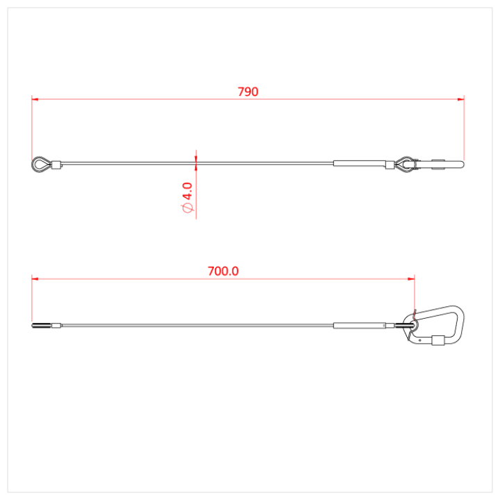 Doughty T2820501 - Safety Bond 50kg SWL 4mm x 700mm + Screw Carabiner - Black