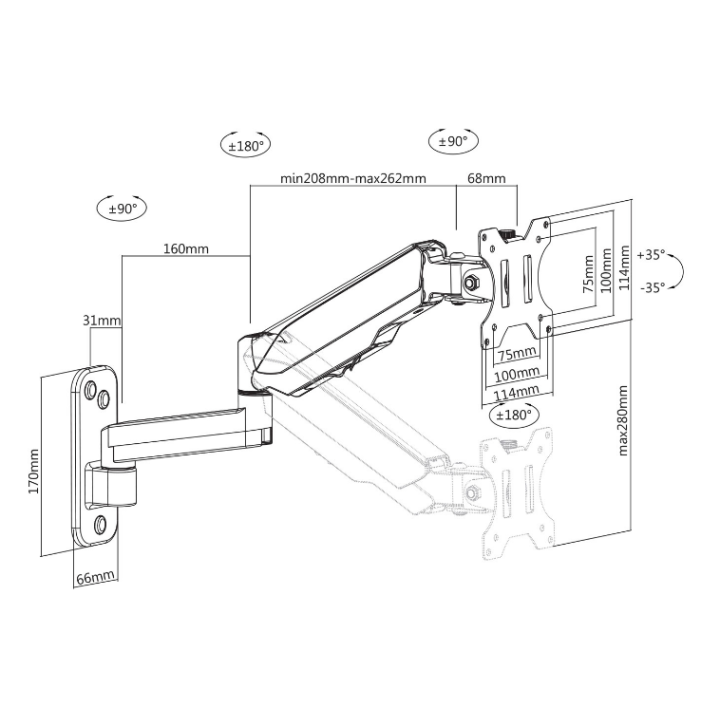 Kimex 016-1501 - Ultra-Adjustable Wall Mount for Screen and TV Monitor 17"-32"