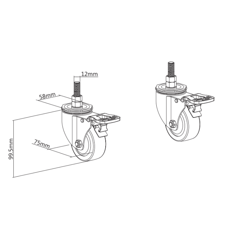 Kimex 031-1004 - Set of 2 M12 Castors for 031 Range TV Stand