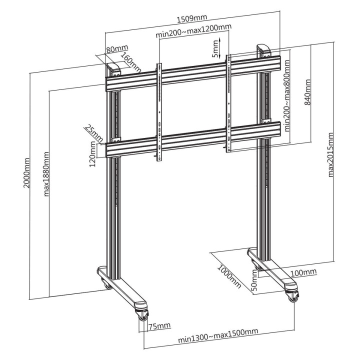 Kimex 031-2100K2 - Floor Stand for 70"-120"LCD LED TV Screen, on Casters