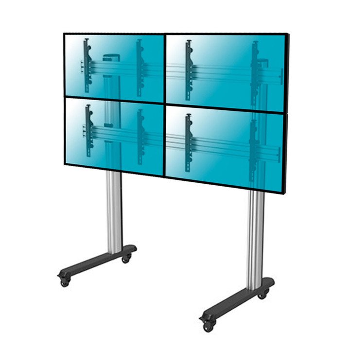 Kimex 031-2400K2 - Video Wall Stand on Feet for 4 TV Screens 45"-55" Height 175cm with Casters