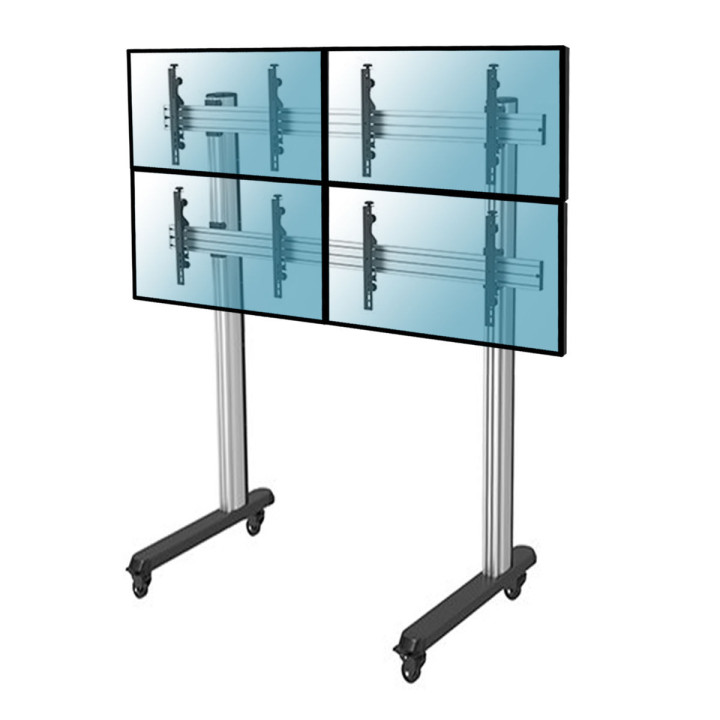 Kimex 031-2410K2 - Video Wall Stand on Feet for 4 TV Screens 45"-55" Height 240cm with Casters