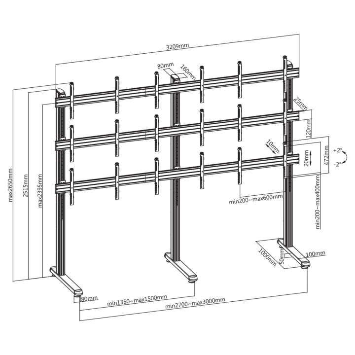 Kimex 031-2901K1 - Video Wall Stand on Feet for 9 TV screens 50"-55"