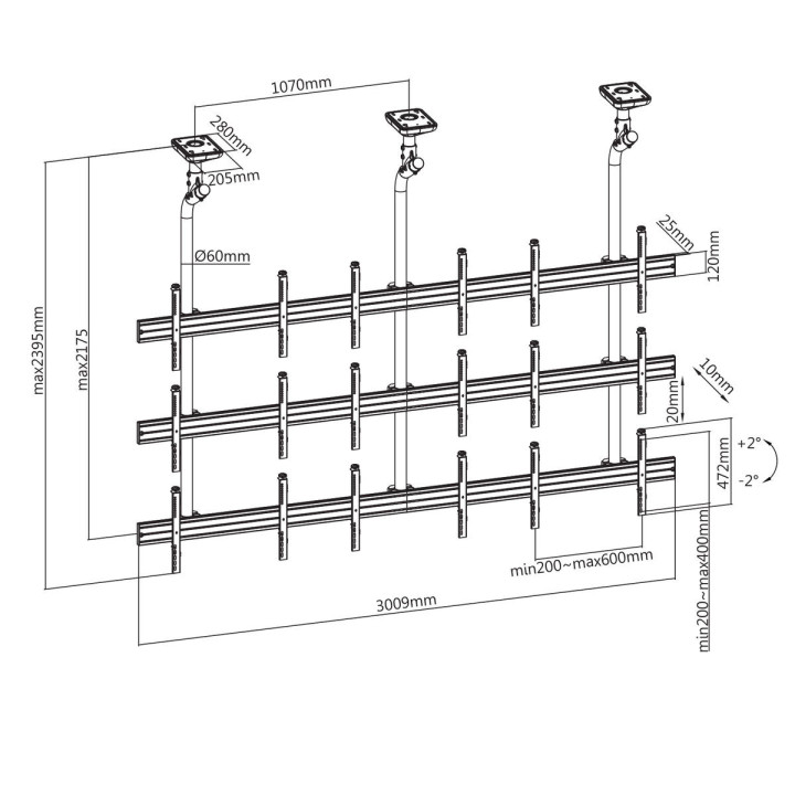 Kimex 031-4900K - Video Wall Ceiling Mount for 9 TV Screens 45"-50"