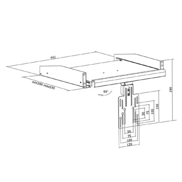 Kimex 110-0198 - Sliding Shelf With Screen Fixing for Rack and 19" 2U Bay