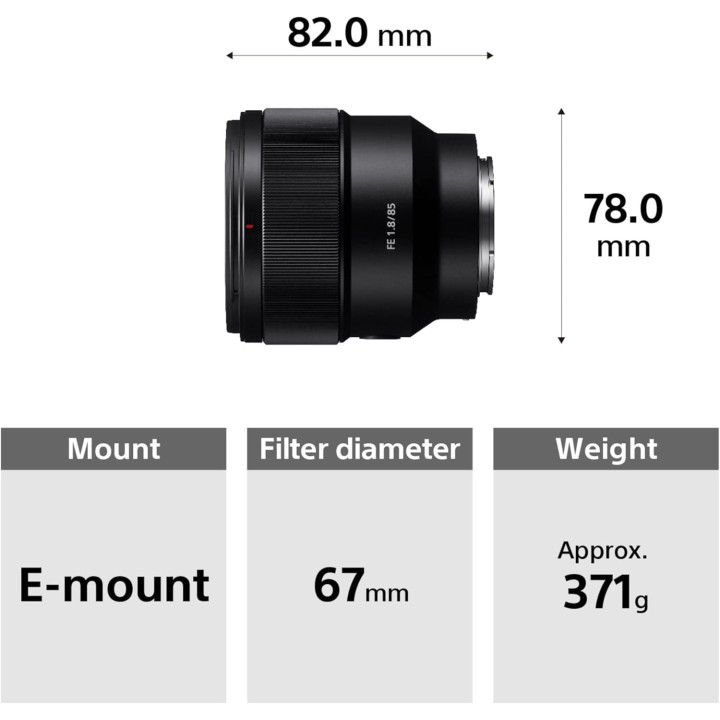 Sony SEL85F18.SYX - FE Lens 85mm F1.8