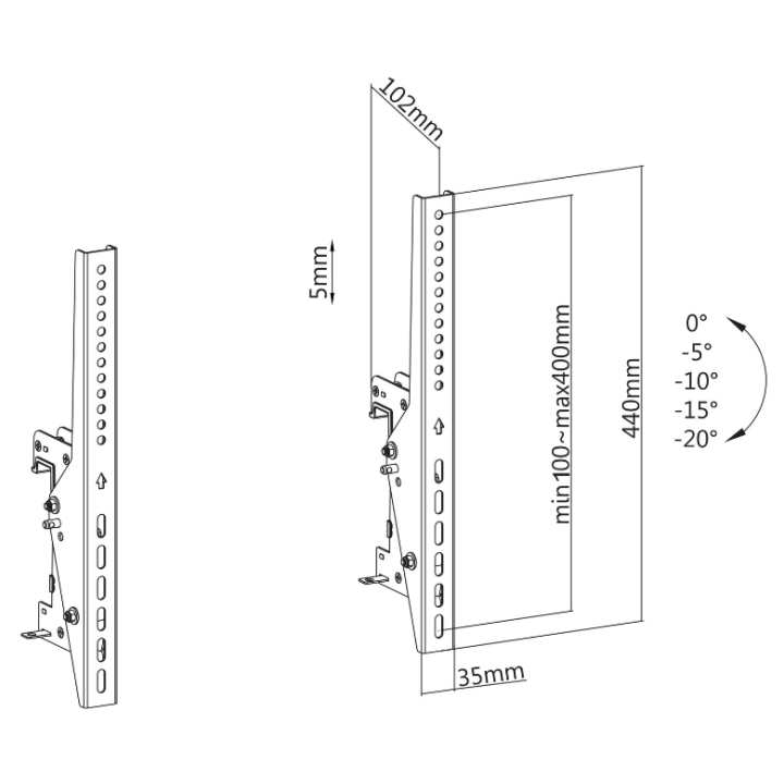 Kimex 031-1013 - Set of 2 Tilting Vesa Bars for TV Bracket 031 400mm Range